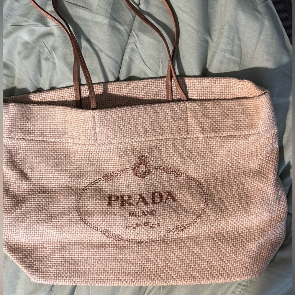 PRADA Raffia Logo Tote Naturale